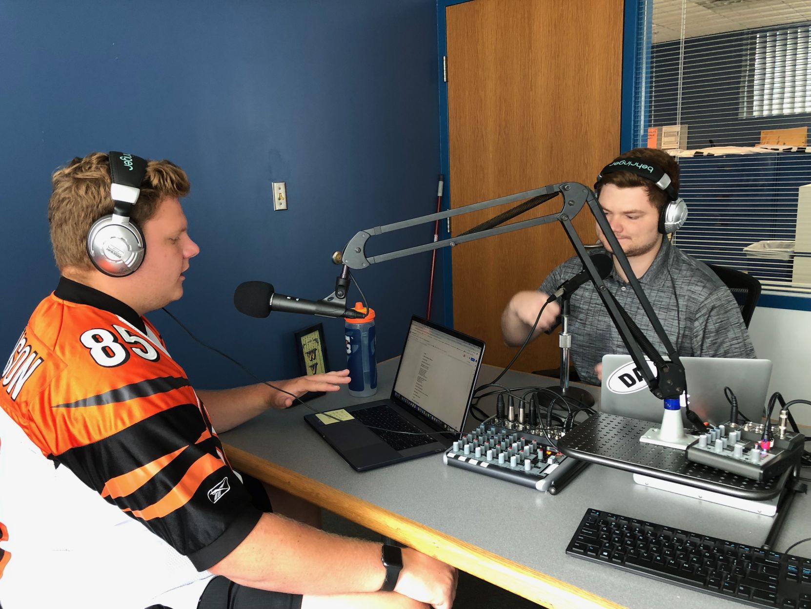 Nick and Cody recording their podcast